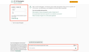 AI Navigator page with outlines around Locations / I-Codes and the question text area