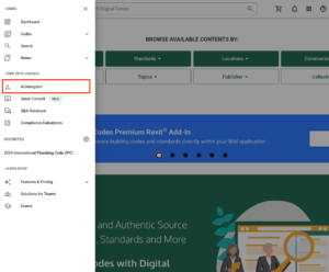 Digital Codes main menu open with AI Navigator outlined