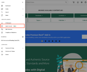 Digital Codes main menu with Quick Consult outlined