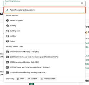 Digital Codes search bar open with AI Navigator option outlined