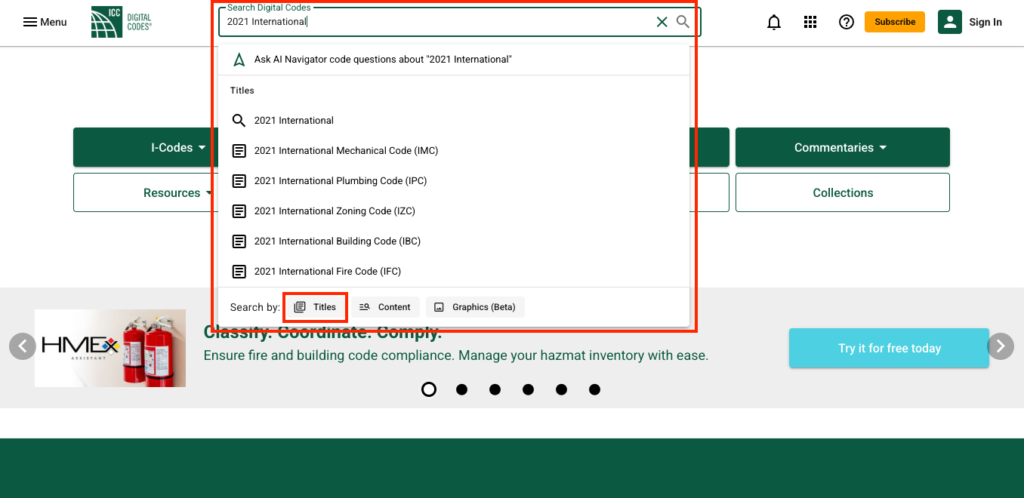 Digital Codes search bar outlined and title button outlined