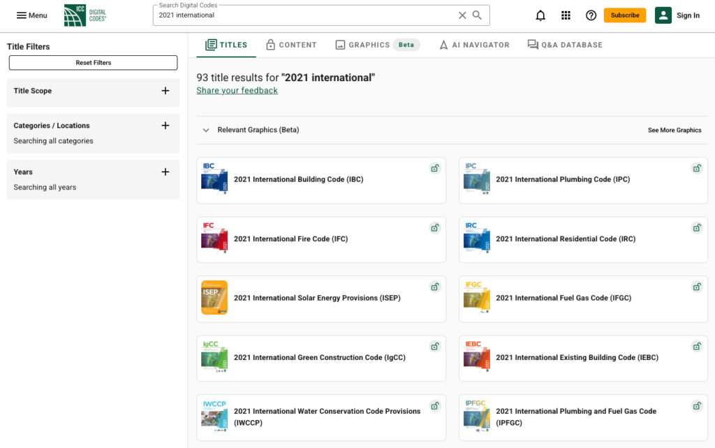Search results listing for search by title